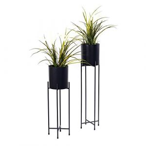 Support pour pot de fleurs, lot de 2, pots inclus - couleur : noir
