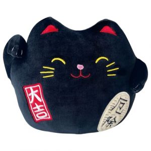 H&ocirc;madict Peluche Chat Porte Bonheur Maneki Neko Douce et brod&eacute;, qualit&eacute; Premium 40 CM Noir