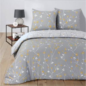 Vision Parure de lit Réversible Freya - Set de Housse de Couette 240x220 cm avec 2 taies d'oreiller pour lit Standard 2 Personnes - 100% Coton