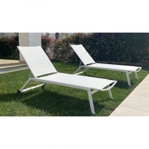 Luna Bain de soleil Aluminium - menorca - Aluminium - Tissus blanc textilene - 1 place