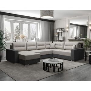 Canapé d'angle réversible convertible 7 places en tissu gris