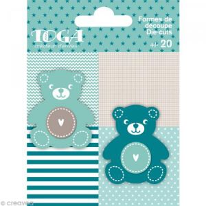 Toga Die cuts à assembler - Color factory - Nounours Bleu et taupe - 20 formes en papier