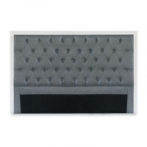 Image de Menzzo Tête de lit Hermione 160cm Bois blanc et Tissu Gris clair