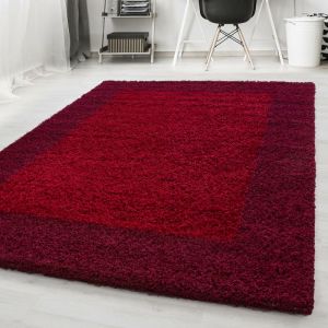 Life SHAGGY XXL - Grand Tapis à Bordures 240 x 340cm - 100% Polypropylène 30mm - Rouge