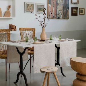 Le Jacquard Français Chemin de table Tivoli Sabbia 100% lin