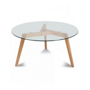 Image de Table basse scandinave ronde verre et bois Kaare (D.90xH.45cm)