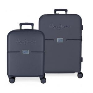 Pepe Jeans Accent Bleu Valise Set 55/70 cm ABS Rigide Fermeture TSA Intégrée 116L 7.54 kg 4 Double Roues Bagage à Main