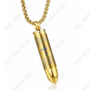 Pendentif Collier - Td - Balle Croix Chrétienne - Acier Inoxydable - Doré - Cadeau Homme