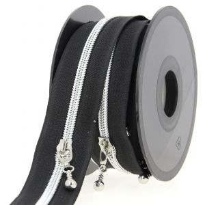 Fermeture à glissière Spirale N°4 avec avec tirettes rondes - Milward Noir et Argent - Noir et Argent