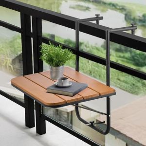 VEVOR Table Suspendue Balcon, 595 x 620 x 800 mm, Table de Bar Pliante pour Balustrades de Balcon Extérieur, 4 Niveaux de Hauteur Réglables, avec Plateau 595 x 400 mm pour Garde-Corps Patio Terrasse