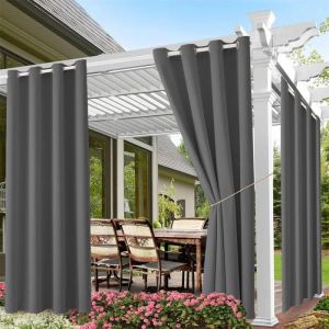 Rosnek - Rideau Occultant Extérieur à Oeillets Gris Foncé 132x213cm - Imperméable UV70% Anti-Poussière pour Pergola/Terrasse