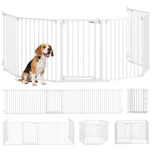 Pawhut Barrière de sécurité chien - parc enclos pour chien et enfant - pliable et modulable 6 panneaux - 61 x 75 cm - blanc