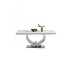 Table a manger trofy chrome marbré blanc 180x90x75cm
