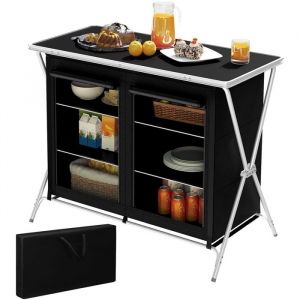WOLTU Table de Camping avec Rangement, 52 x 110 x 88 cm?Table Pliante d'Extérieur, Table de Pique Nique Portable, Cadre en Aluminium Léger, Noir