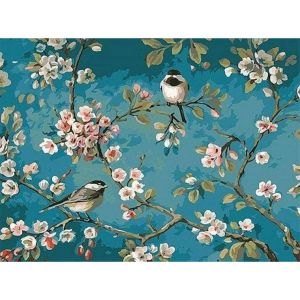 Figured'Art Peinture par Numéro Adulte avec Cadre Fleurs et Oiseaux 2 - Activité Manuelle Kit de Loisir Créatif DIY Numéro d'Art Complet - 40x50cm toile tendue sur châssis
