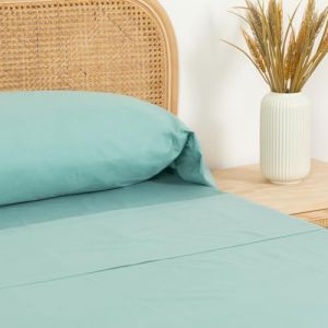TRAMAS+ Parure de lit 100% Coton - Parure de draps 3 pièces - Ensemble de draps - Parure de 1 Drap Housse 90x190/200cm, 1 Drap Plat 180x270 et 1 taie d'oreiller 55x80, Vert Tiffany