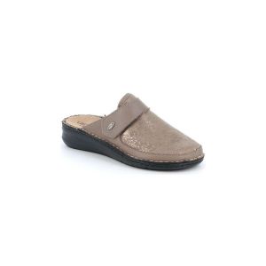 GRÜNLAND Femme DAMI Chausson Confort Extensible à Bout fermé, Conforma, Semelle intérieure Amovible en liège et Cuir et Coutures Faites Main, Taupe, 36 EU