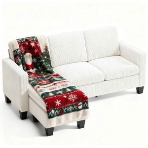 Canap&eacute; d'angle en L Bealife 3 Places avec M&eacute;ridienne Rev&ecirc;tement en Velours C&ocirc;tel&eacute; pour salon 188 x 136,5 x 89 cm Beige