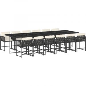 VidaXL Ensemble &agrave; Manger de Jardin avec Coussins 13 pcs, Table et Chaises &agrave; Dossier Rabattable, Meubles d'Ext&eacute;rieur Patio Terrasse, Moderne, Noir R&eacute;sine Tress&eacute;e