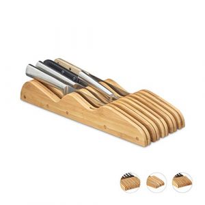 Relaxdays Porte-couteaux bambou support pour couteaux de cuisine 7 ou 9 bloc couteaux range-couteaux, nature - 4052025984731