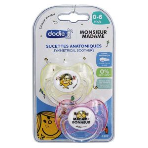 Dodie Sucette Physiologique Monsieur Madame Bonheur +0m Lot de 2