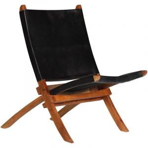 VidaXL Chaise de relaxation pliable Noir Cuir v&eacute;ritable