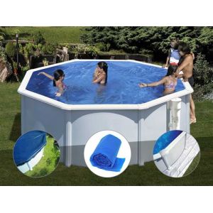 Gre Kit piscine acier blanc Bora Bora ronde 3,20 x 1,22 m + B&acirc;che hiver + B&acirc;che &agrave; bulles + Tapis de sol