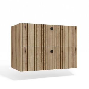 TIGO - Meuble sous lavabo 2 tiroirs chêne façade rainurée