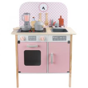 Leomark Cuisine en bois pour enfants - Menfi - Rose - Jouet de cuisine avec horloge