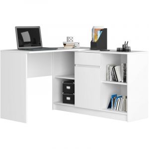 Ensemble d' angle AKORD, bureau B17 avec commode Blanc 120 cm 1 porte 1 tiroir façade Blanche 6 étagères 120x126x79 cm