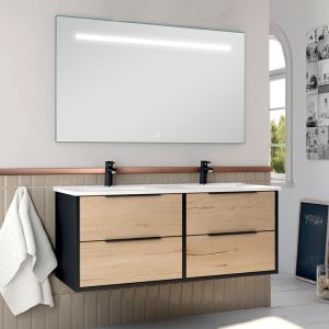 Meuble de salle de bain double vasque - 4 tiroirs - alba et miroir Led stam - 120cm