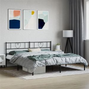 VidaXL Cadre de Lit avec T&ecirc;te de Lit, Lit de Double avec Sommier &agrave; Lattes, Lit Adulte avec Rangement Chambre, Moderne, Noir 200x200 cm M&eacute;tal