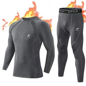 MeetHoo Ensemble de sous-vêtement Thermiques Homme, Quick Dry Fonctionnels Base Layer Maillot Manches Longues & Pantalon pour Ski Running Sports