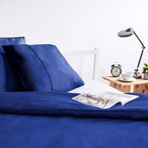 Image de Viscosoft Housse de Couette 140x200 en Microfibre touché Ultra Doux | Linge de lit avec Decoration Jour de Venise | Parure de lit 140x200 Adulte + 1 taie d'oreiller, Bleu Marine