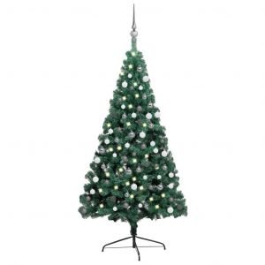 VidaXL Demi-arbre de Noël artificiel avec LED et boules Vert 150 cm