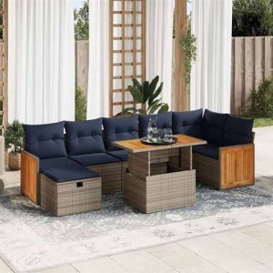 VidaXL Salon de jardin 8pcs avec coussins gris r&eacute;sine tress&eacute;e acacia, ensemble de canap&eacute;s d'ext&eacute;rieur, salon de jardin, 3328167