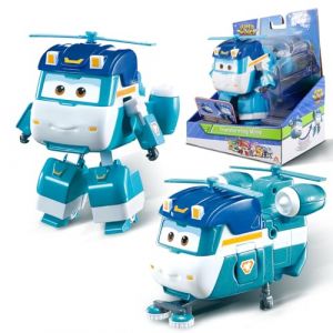 Super Wings Shine Avion Jouet Transformable et Figurine Robot, Robot Transformable du Dessin Animé, Jouet Enfant 3 4 5 6 7 8 Ans Garcon Fille - 12 cm, Bleu