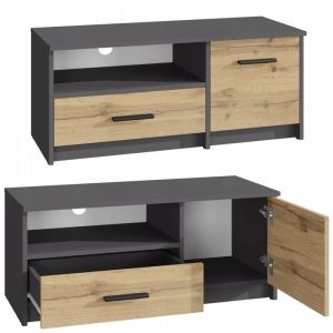 Matkam - Meuble tv Anthracite - Banc tv, Table tv avec 1 porte et 2 &eacute;tag&egrave;res - 98 x 35 x 42 cm