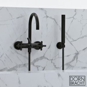 Dornbracht Tara mitigeur de bain pour montage mural avec ensemble de douche, saillie 240 mm, 25133892, Coloris: Noir Mat - 25133892-33