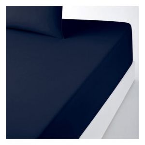 Drap housse uni polycoton, bonnet 30 cm, Scenario Bleu Couleur Bleu Taille 140 x 190 cm