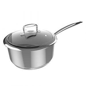Cecotec Poêle Polka Classy 16 Pot Steel. Diamètre 16 cm, Capacité 1,3 L, Acier inoxydable 18/10, Revêtement antiadhésif, Manche riveté, Couvercle en verre, Convient à tous les types de cuisines