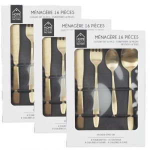 Toilinux - Lot de 3 Ménagères en Acier Inoxydable design Gold - 48 Couverts - Doré - Gold