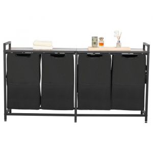 Panier &agrave; Linge 4 Compartiments-VEVOR-Trieur de Linge-Tissu Oxford 600D-Cadre en M&eacute;tal et Plateau en Bois