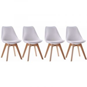 Image de Happy Garden Lot de 4 chaises scandinaves NORA blanches avec coussin