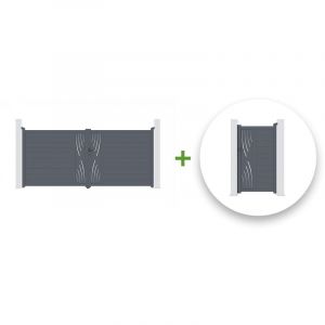Casanoov - Pack portail battant veleta 400x180cm + Portillon veleta 100x180cm Gris