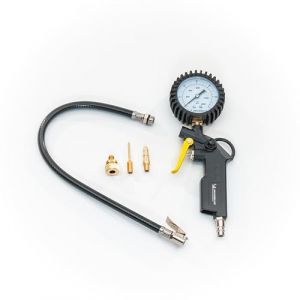 Michelin Gonfleur Pneus avec Manomètre Pression à Double Échelle, Pistolet de Gonflage avec Tube Flexible, Manomètre Compresseur avec Gamme Pression 0-8 Bar, Poignée Confortable, Buses Incluses, Noir