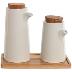 Ensemble Huilier Et Vinaigrier - Home Esprit - Blanc - Bambou - Grès - 20,6 X 12 X 18 Cm