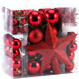 Deuba Lot de 77 boules de Noël - coloris rouge