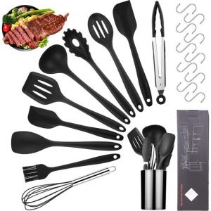 Set d'ustensiles de cuisine, ustensiles de cuisine en silicone, ustensiles de cuisine, ustensiles de cuisson, set d'ustensiles de cuisine, ustensiles de cuisine antiadh&eacute;sifs et r&eacute;sistants &agrave; la chaleur, fouet, spatule, pince &agrave; barbecue, etc., 11 pi&egrave;ces,