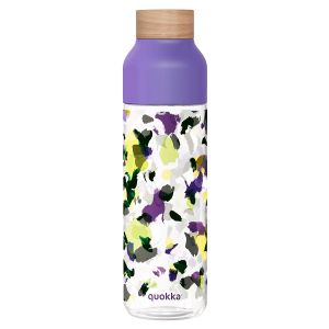 Quokka Bouteille d'Eau R&eacute;utilisable Ice 840ml avec Bouchon Bois et Motif Floral Stylis&eacute; Violet